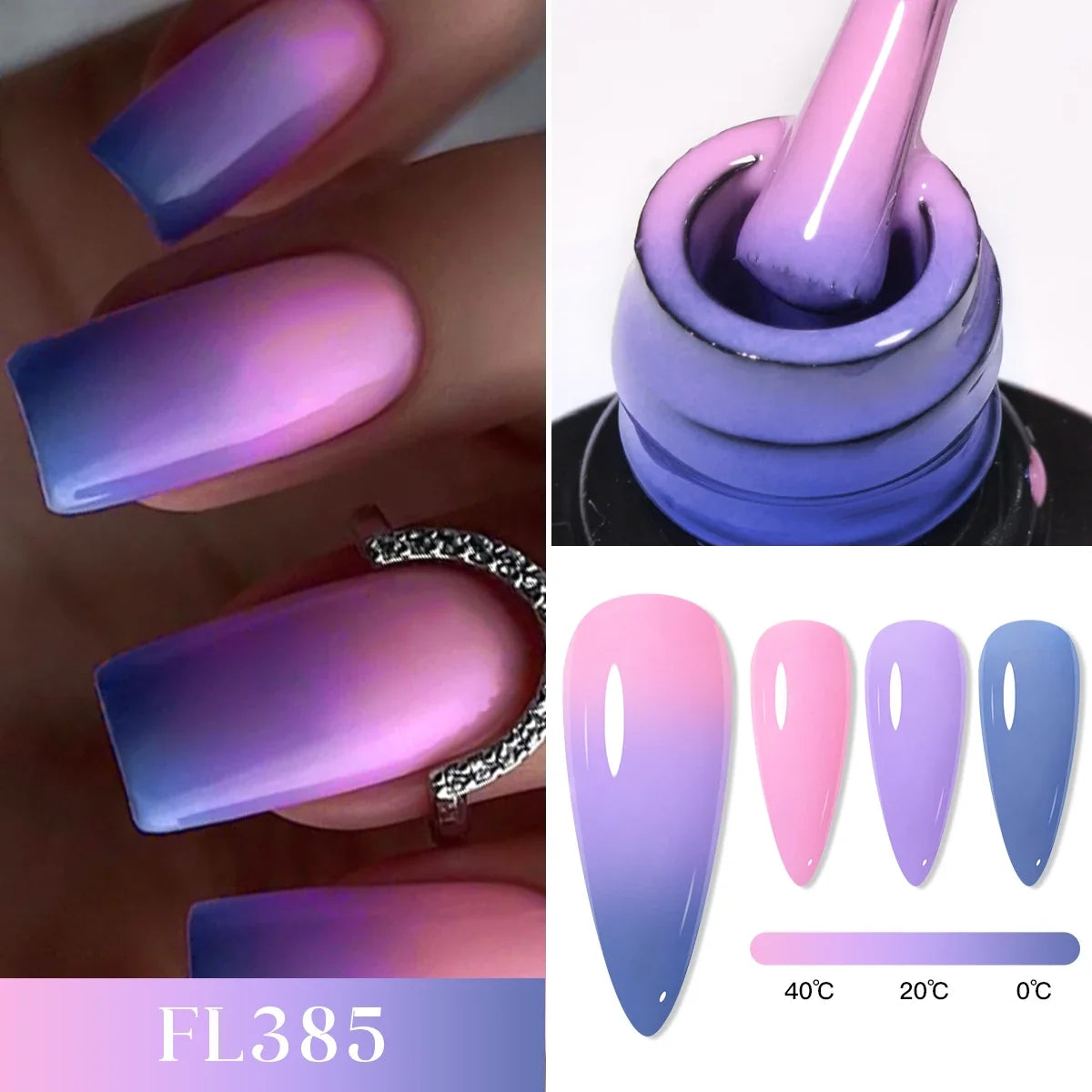 Blushimmer FOUR LILY 7ml thermal nail gel polish set with three color-changing semi-permanent UV/LED gel for manicure designs