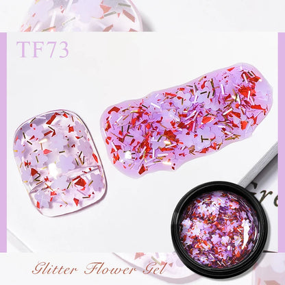 Pink dried flower gel nail polish by Blushimmer, featuring natural flower accents, for UV LED nail art and soak-off gel manicures.