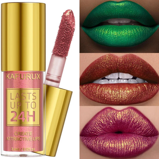 Blushimmer Glitter Metallic Lip Glaze in pearlescent shade, waterproof long-lasting lip gloss with shiny, bold, and matte finish.