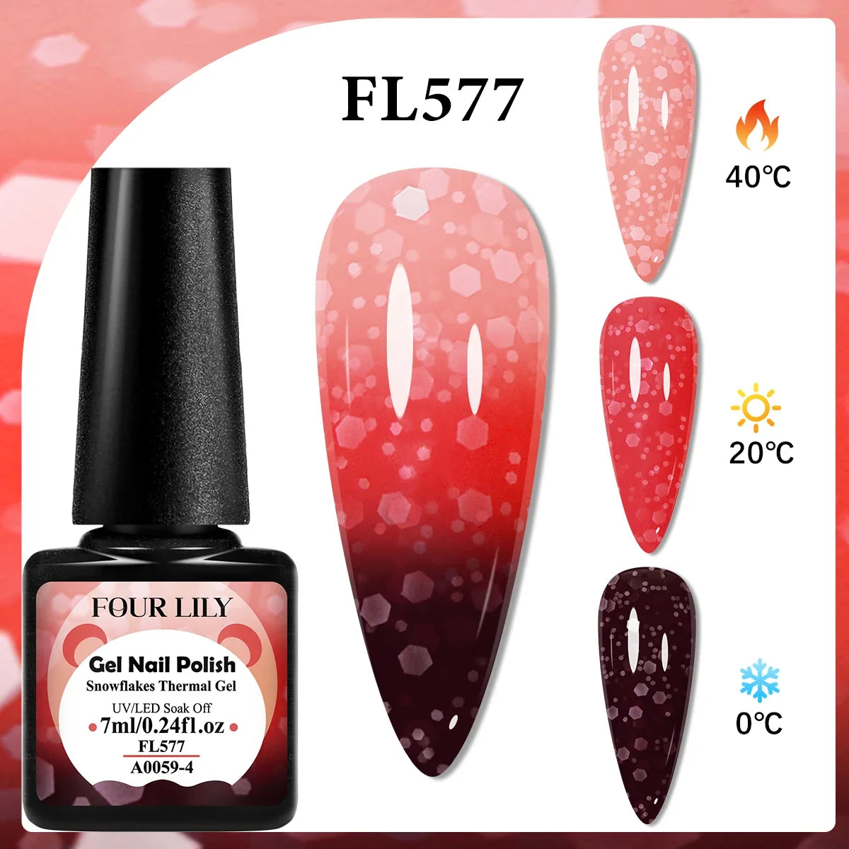 Blushimmer Four Lily 7ml thermal nail gel polish set with three color-changing semi-permanent UV/LED gel for manicures