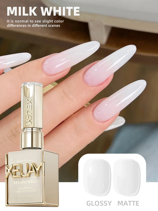 Blushimmer 15ML milky white gel nail polish, semi-permanent UV/LED soak-off construction gel varnish, smooth and glossy finish