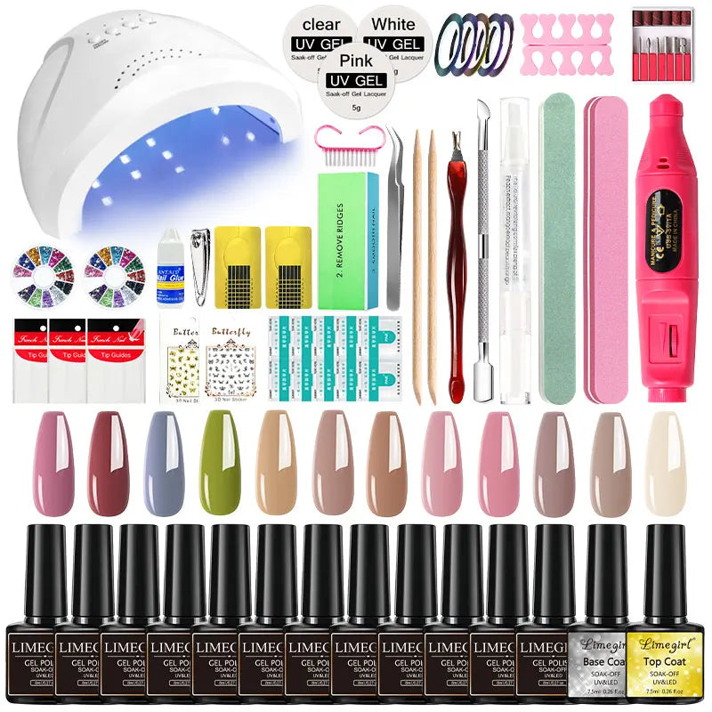 Nail Gel Polish Kit with Nail Drill and UV Light for Beginner Whole Nails Set Professional Manicure Salon & Home Art Tools Kit