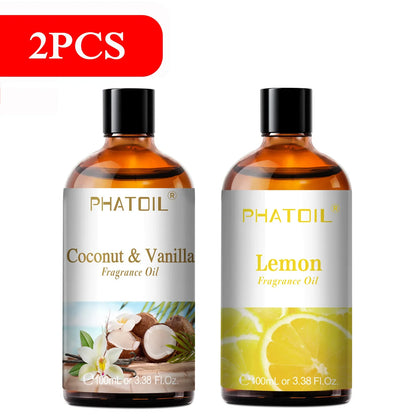 Blushimmer PHATOIL aromatherapy fragrance oil set with coconut, vanilla, strawberry, cherry, and lemon scents for diffusers and candles