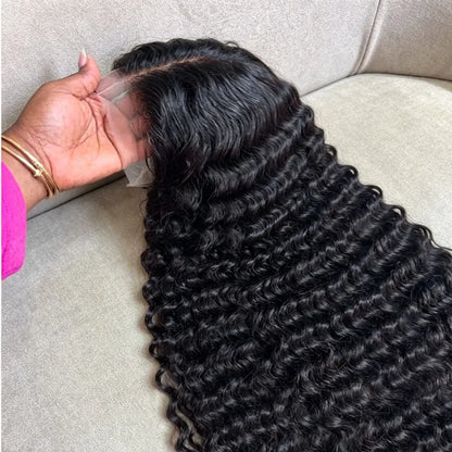 13x6 HD lace deep wave frontal wig by Selvanelle, 42-inch curly human hair glueless lace front wig with preplucked hairline