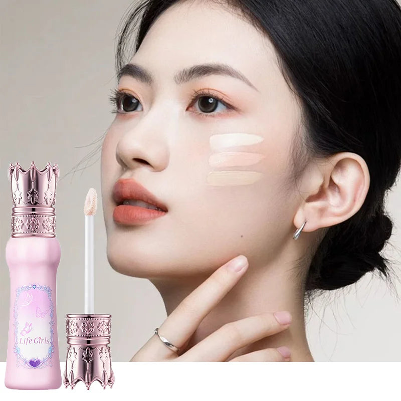 Blushimmer Hua Yin Ji Brightening Concealer on fair skin, natural nude makeup with soft pink tones and floral accents.