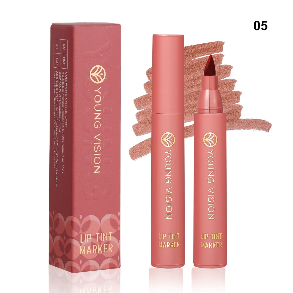 Blushimmer lip tint pen with six matte water lipstick colors, featuring a smooth, long-lasting lip stain and liner in a sleek design.
