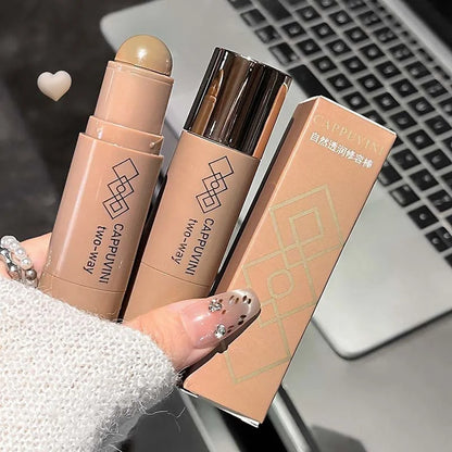 Blushimmer double-head face bronzer contour stick with brush, in light and dark shades for makeup contouring and facial brightening
