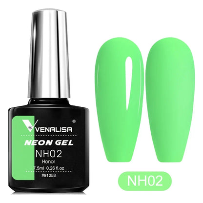 Bright neon pink gel nail polish by Blushimmer, showcasing smooth, glossy finish on well-manicured nails with UV and LED light effects