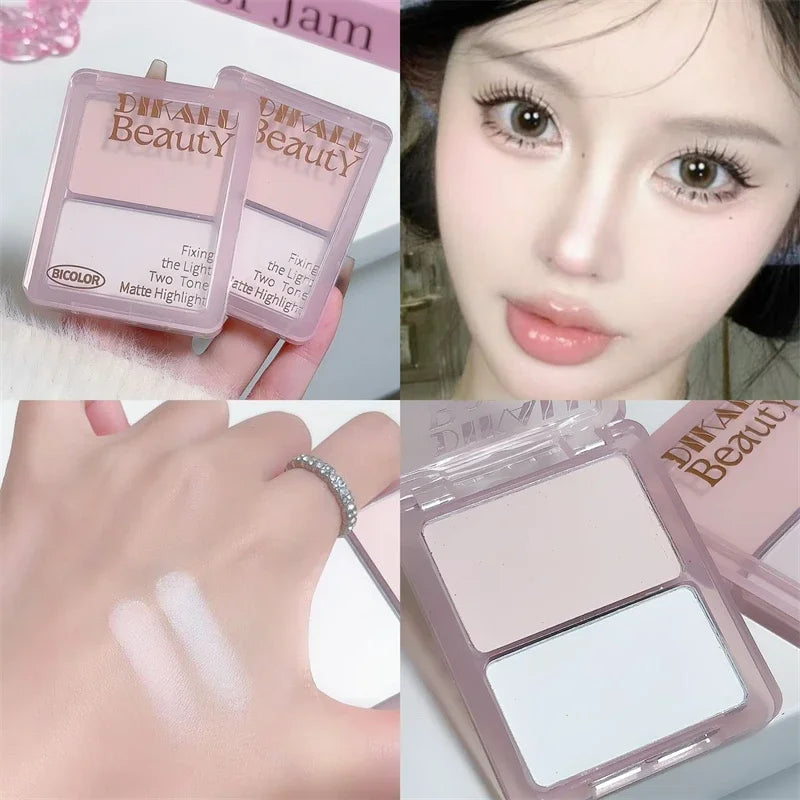 Two-tone Highlight Contour Palette Matte White Highlighter Grey Brown Nose Shadow Face Contouring Bronzer Brighten Powder Makeup