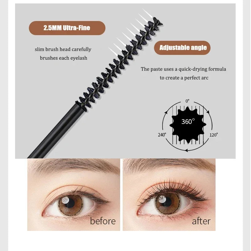 Blushimmer silk fiber matte mascara with ultra-fine brush, waterproof brown-black formula for lengthening and curling eyelashes.
