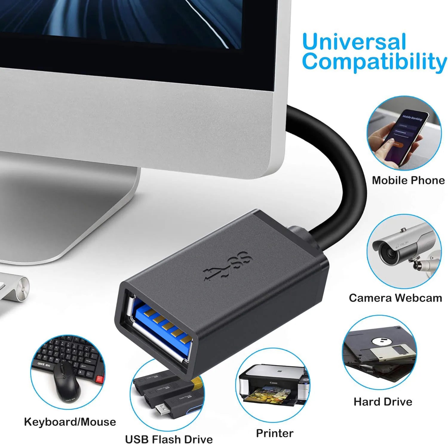 USB 3.0 Extension cable Short Super Speed USB 3.0 cord Extension USB 3.0 A male to A female 0.3M up to 5Gbps for Macs Windows