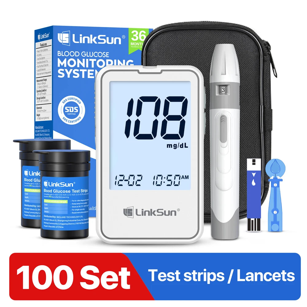 G-425-3 LinkSun Blood Glucose Meter Glucometer Complete Kit Diabetes Accessories Finger Blood Digital Glucose Sugar Test Machine