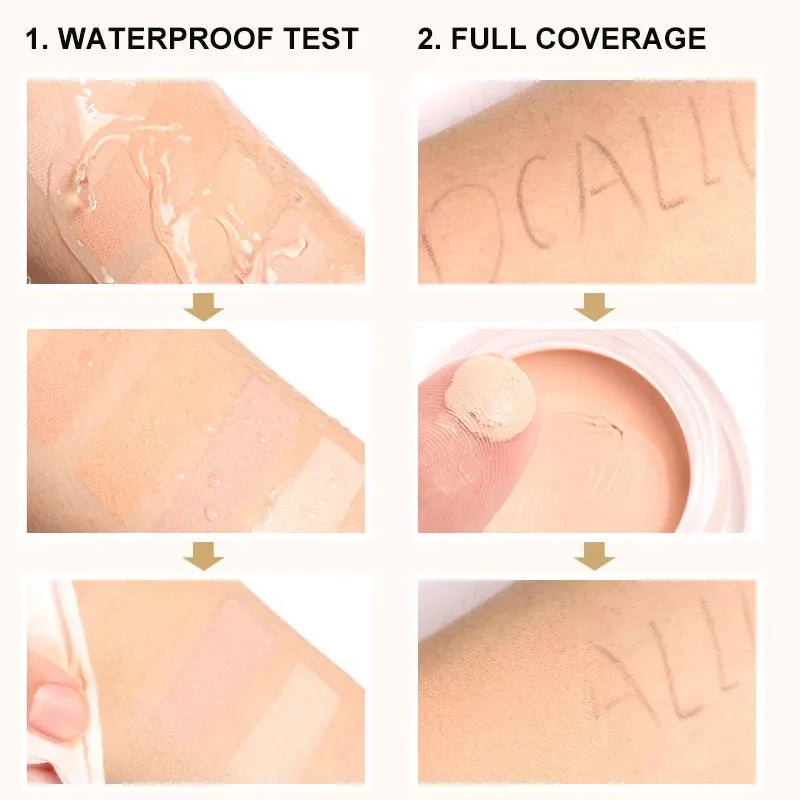 Wholesale FOCALLURE 7-color face concealer and waterproof liquid foundation from Blushimmer, showing smooth, full coverage makeup.