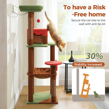 Multi-level Aiwang Pet Products cat tree with scratching posts, hammock, and mushroom-shaped condo for indoor cats.
