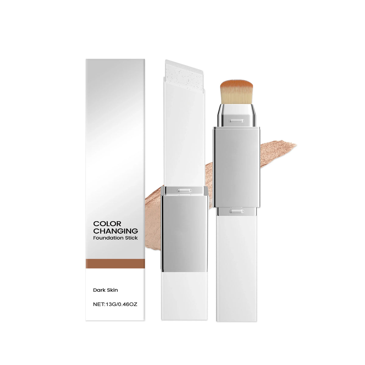 Blushimmer 2-in-1 color-changing foundation make-up stick with double head brush, lightweight brightening matte liquid base cosmetics