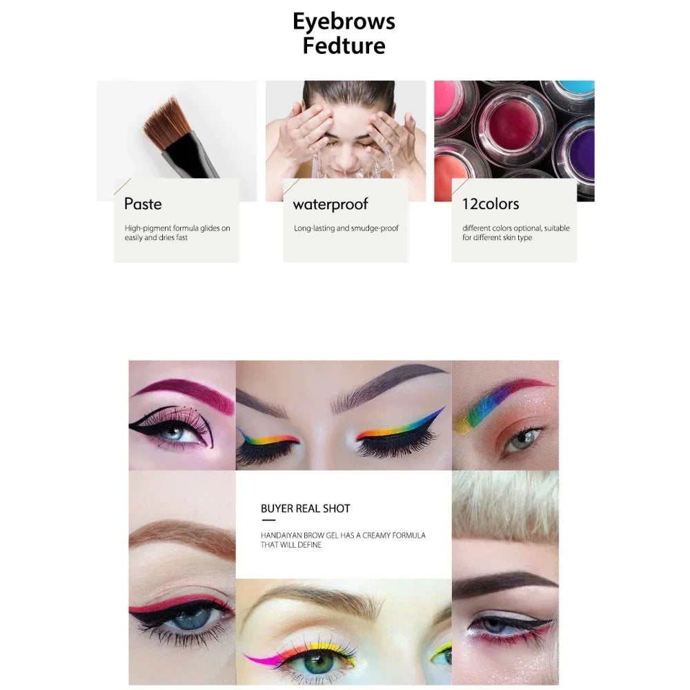 Blushimmer HANDAIYAN colorful eyebrow cream gel with brushes, high pigment, waterproof, long-lasting brow tint for defined eyebrows.