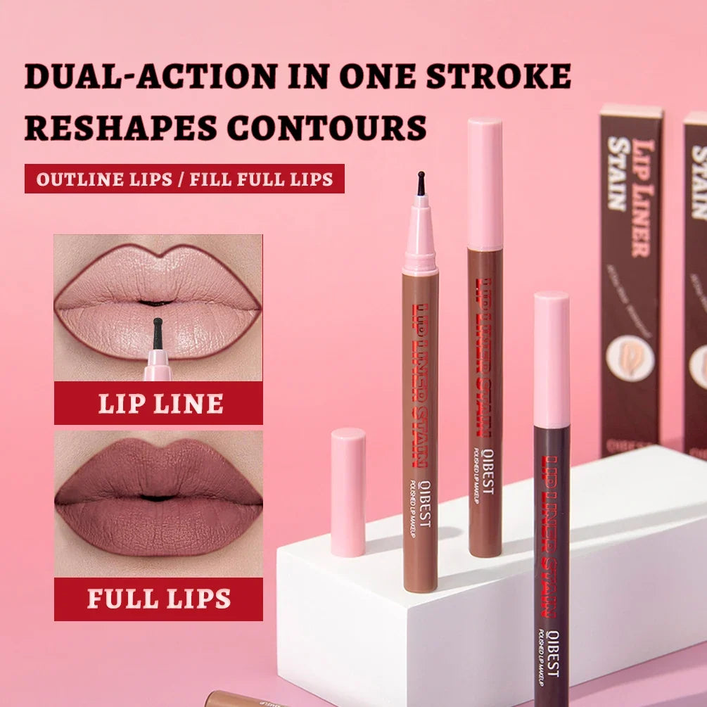 Blushimmer QIBEST matte liquid lipliner pencil for waterproof lip contouring and plumping, natural finish, outlined lips.