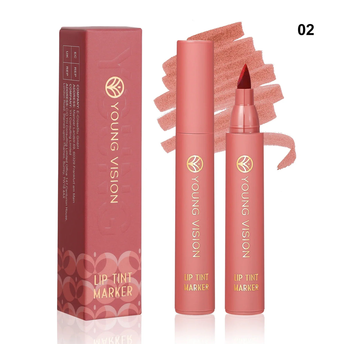 Blushimmer lip tint pen with six matte water lipstick shades, featuring smooth lip liner and long-lasting stain in a sleek pen design.