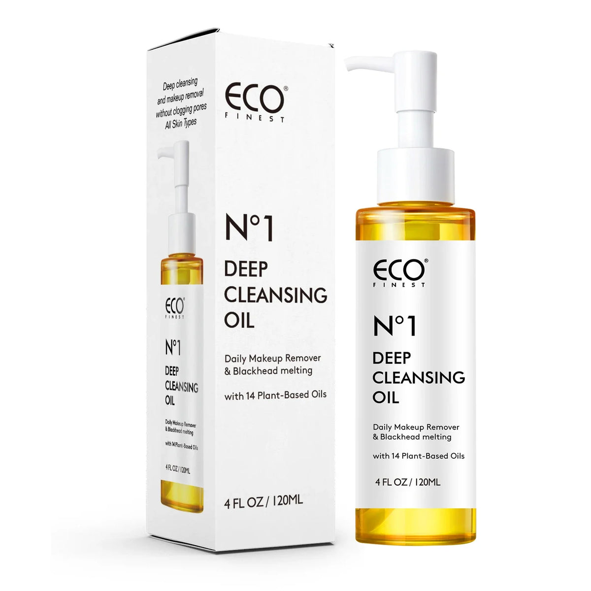 Blushimmer 120ml jojoba oil makeup remover bottle for deep cleansing and all skin types, with clear label and pump dispenser.