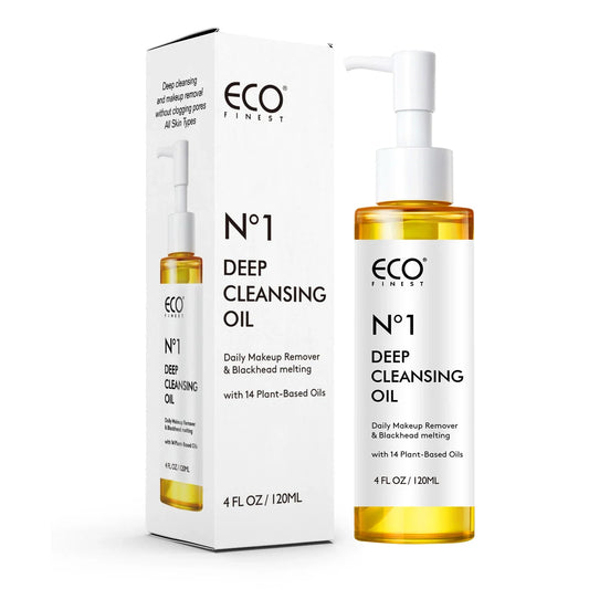Blushimmer 120ml jojoba oil makeup remover bottle for deep cleansing and all skin types, with clear label and pump dispenser.
