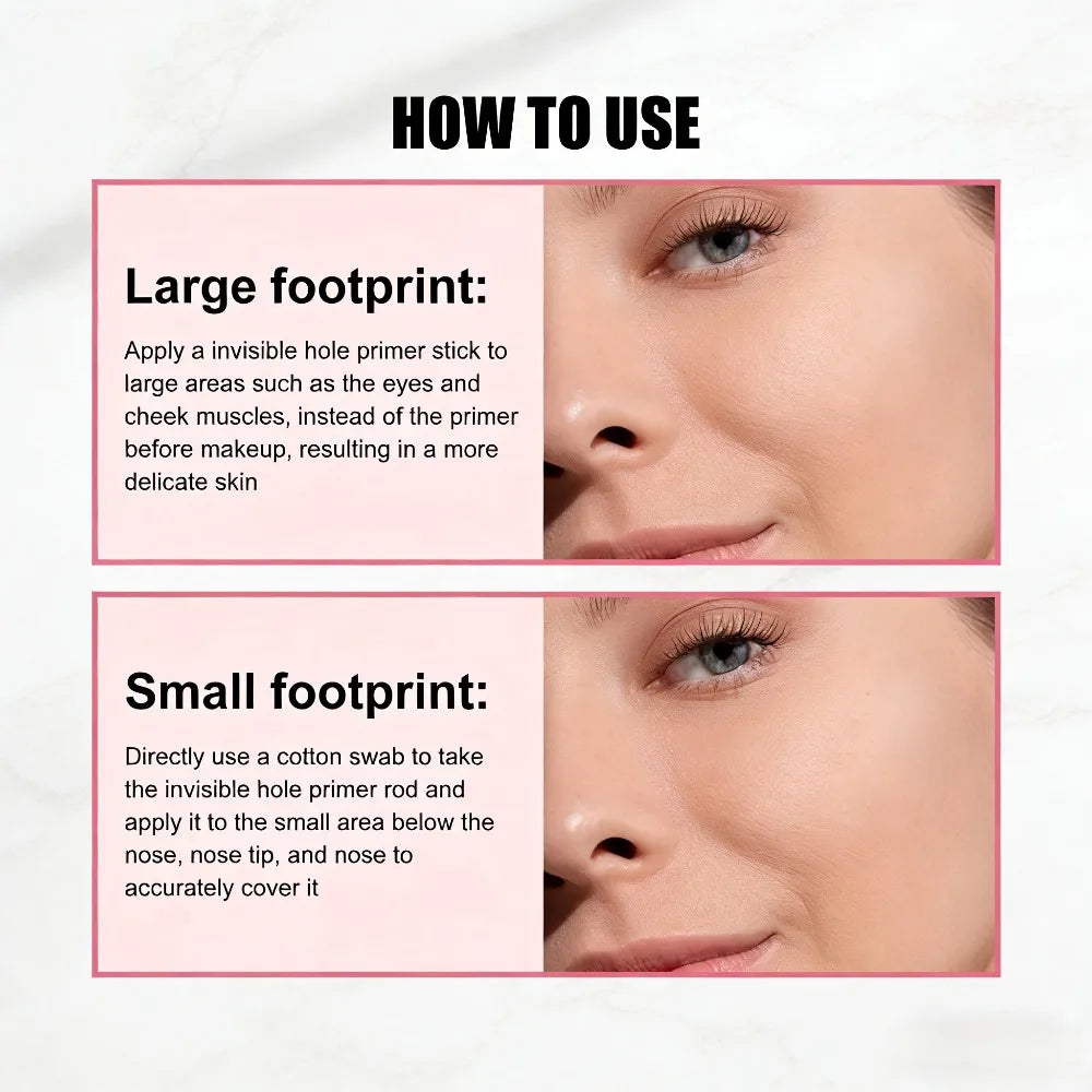 Blushimmer pore minimizing primer stick with hydrating concealer for all skin types, portable travel makeup essential for a flawless base