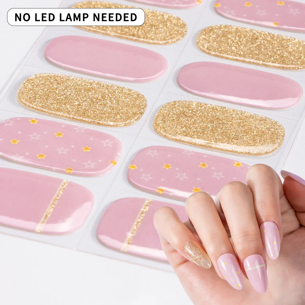 Blushimmer 16Tips gradient starry sky gel nail strips with sparkling glitter, full cover, baking-free gel nail stickers for DIY manicure.