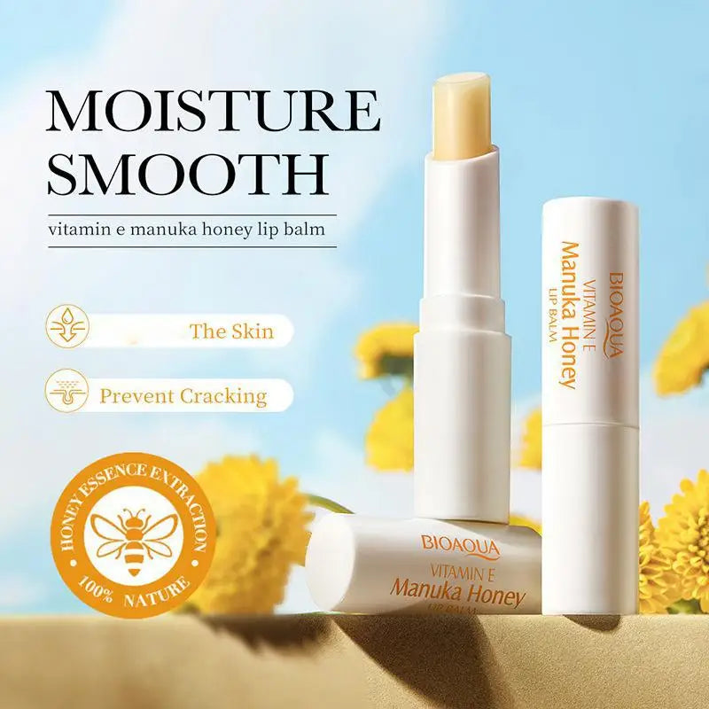 Blushimmer Vitamin E Honey Lip Balm stick with nourishing, moisturizing formula for soft, crack-free winter lips.