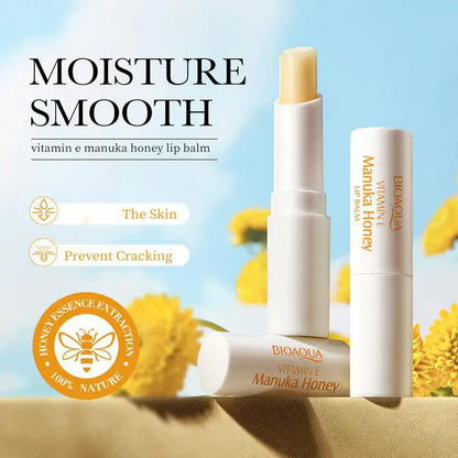 Blushimmer Vitamin E Honey Lip Balm stick with nourishing, moisturizing formula for soft, crack-free winter lips.