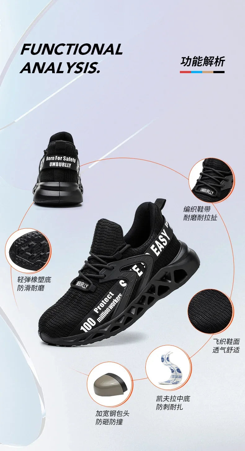 Steel Toe Safety Shoes Men Women Lightweight Work Sneakers Puncture Proof Work Shoes Unisex Coustruction Safety Work Boots
