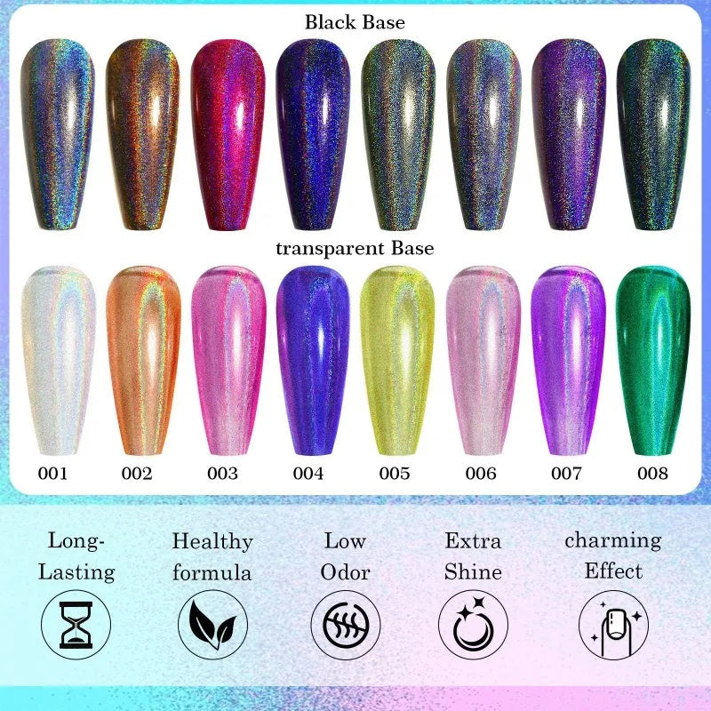 Blushimmer Rainbow Sparkle Holographic Nail Polish in 7ml with multichrome laser glitter, quick-dry salon professional nail lacquer