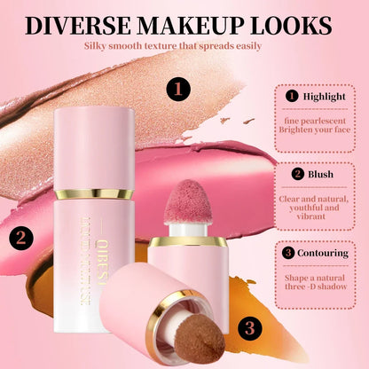 Blushimmer QIBEST matte liquid face blush and highlighter stick, multi-use contour and bronzer makeup for cheeks and eyes.
