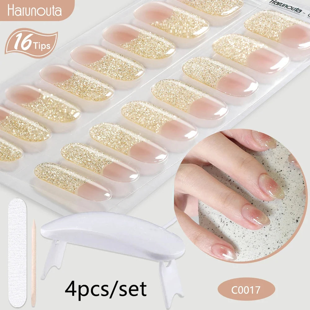 Blushimmer Harunouta 4-piece set of gradient nude pink jelly semi-cured gel nail strips with nail lamp waterproof long-lasting wraps