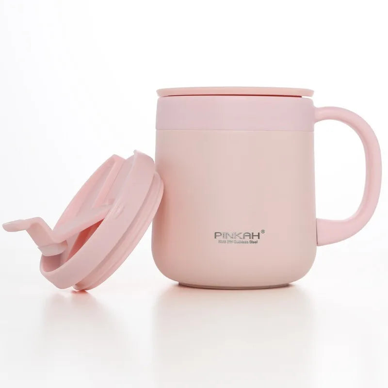 PINKAH 340&460ml Coffee Mug 304 Stainless Steel Thermos Mugs With Handle With Lid Insulated Tea mug Vacuum Cup Office Thermos
