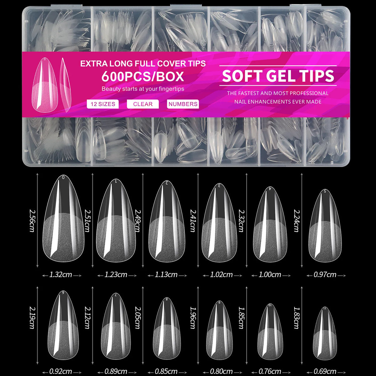 Set of 100/600 Blushimmer short almond gel nail tips, full cover false nails for acrylic and press-on manicures, salon and home use.