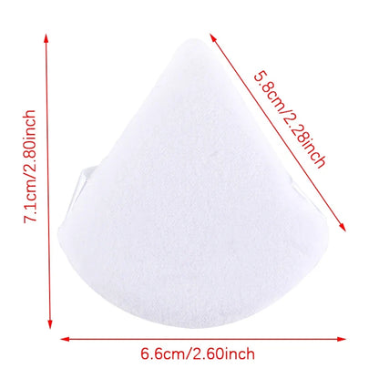 Set of 6 Blushimmer triangle velvet powder puffs for face and eye makeup, reusable, washable cosmetic sponge applicators.