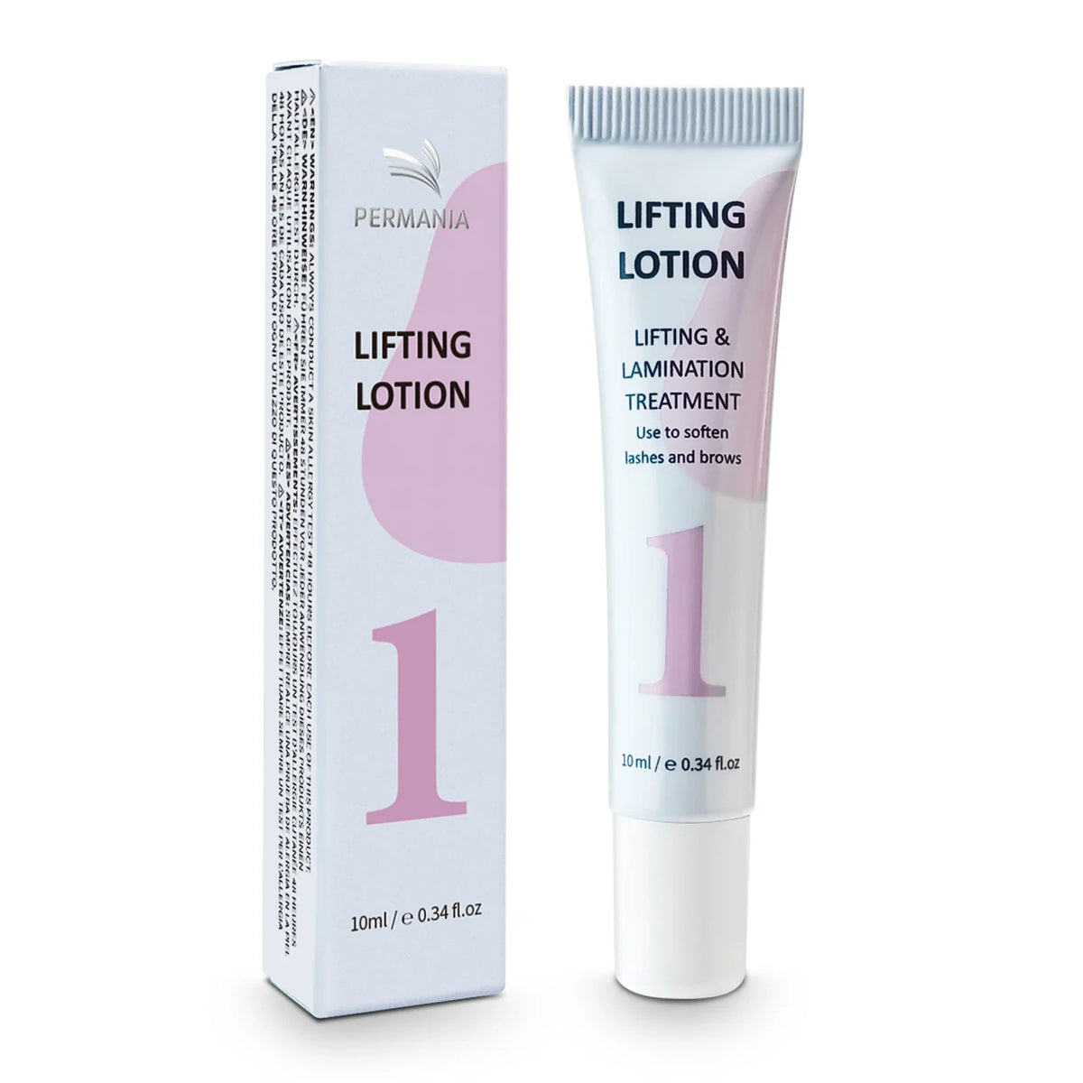Blushimmer PERMANIA eyebrow lift lotion bottle with applicator for brow lamination and eyelash lifting treatment.