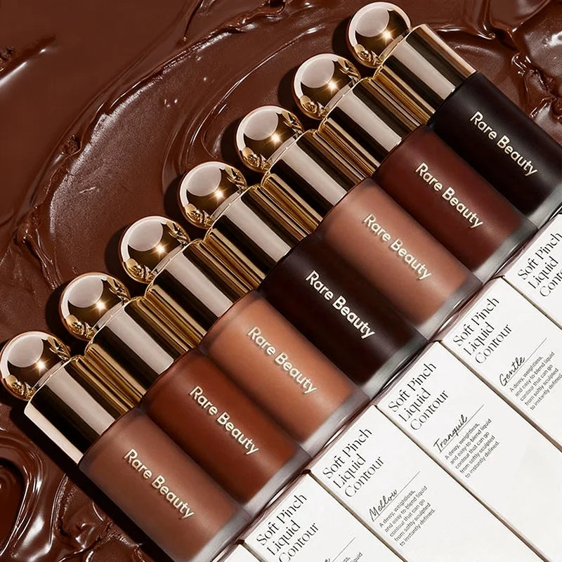 Blushimmer Rare Beauty Soft Pinch Face Contour Liquid Bronzer in shade, with smooth, natural finish, waterproof cream highlight and blush.