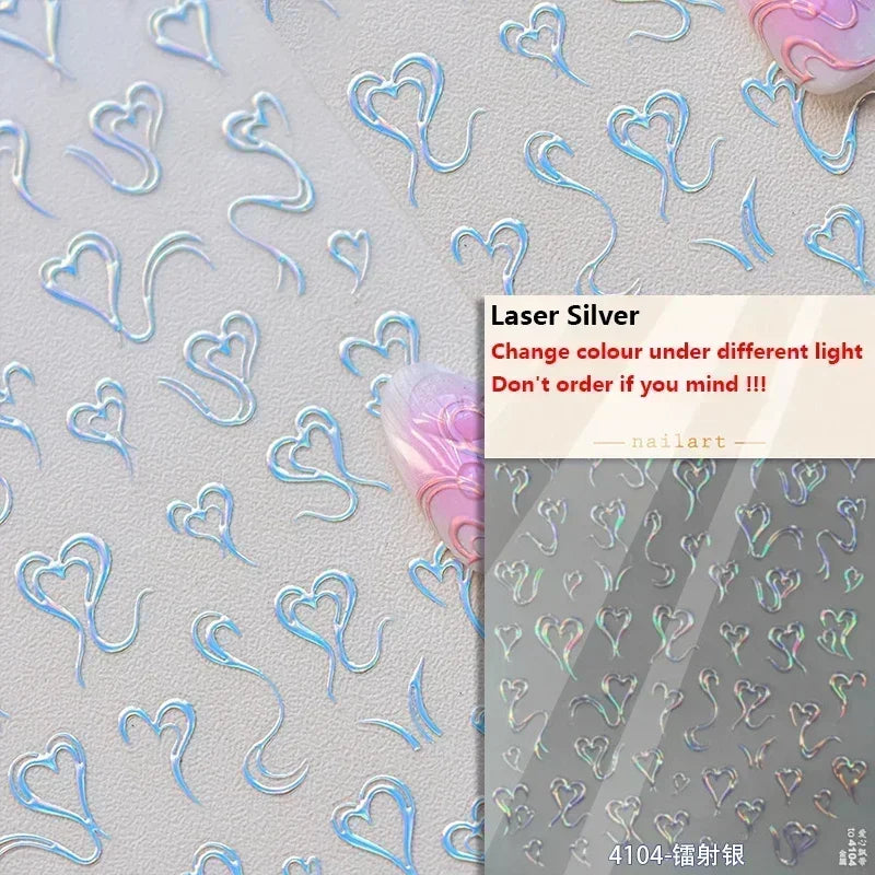Colorful Cat's Eye 5D gradient European love heart gem nail art stickers by Blushimmer, featuring geometric crystal designs for manicures.