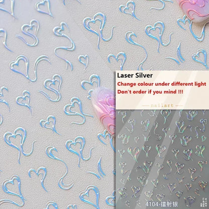 Colorful Cat's Eye 5D gradient European love heart gem nail art stickers by Blushimmer, featuring geometric crystal designs for manicures.