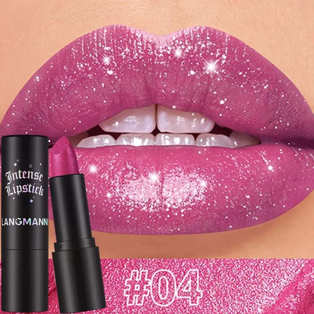 Chocolate brown metallic glitter lipstick from Blushimmer with a shimmery, long-lasting, waterproof, non-fade pearl finish.