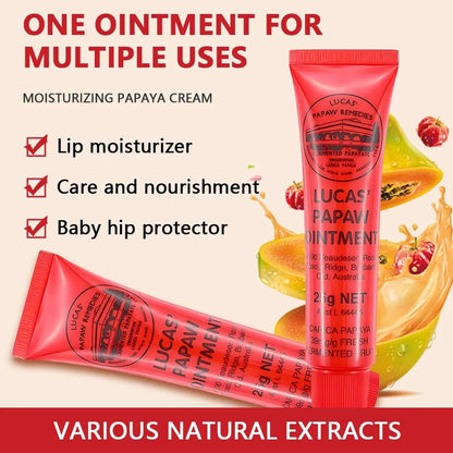 Blushimmer Lucas Papaw Ointment Lip Balm in 25g, moisturizing and hydrating for lips with a smooth, multifunctional balm texture.