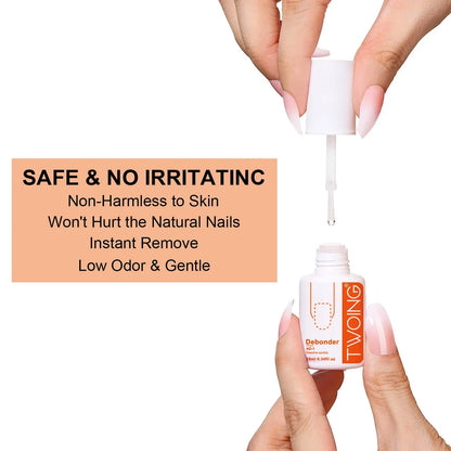 Blushimmer false nail remover liquid in 10ml bottle, dissolves press-on nails, nail tips, and adhesives for manicure removal.