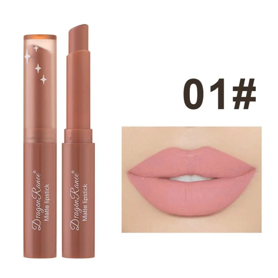 Blushimmer matte lipstick in a sleek tube, featuring a rich, velvety finish and waterproof, non-fading formula for vibrant lips.
