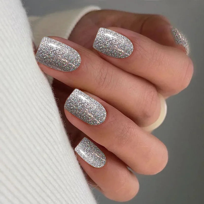 Set of 24 Blushimmer square head fake nails with pink and white gradient, short full cover French press false nail tips.