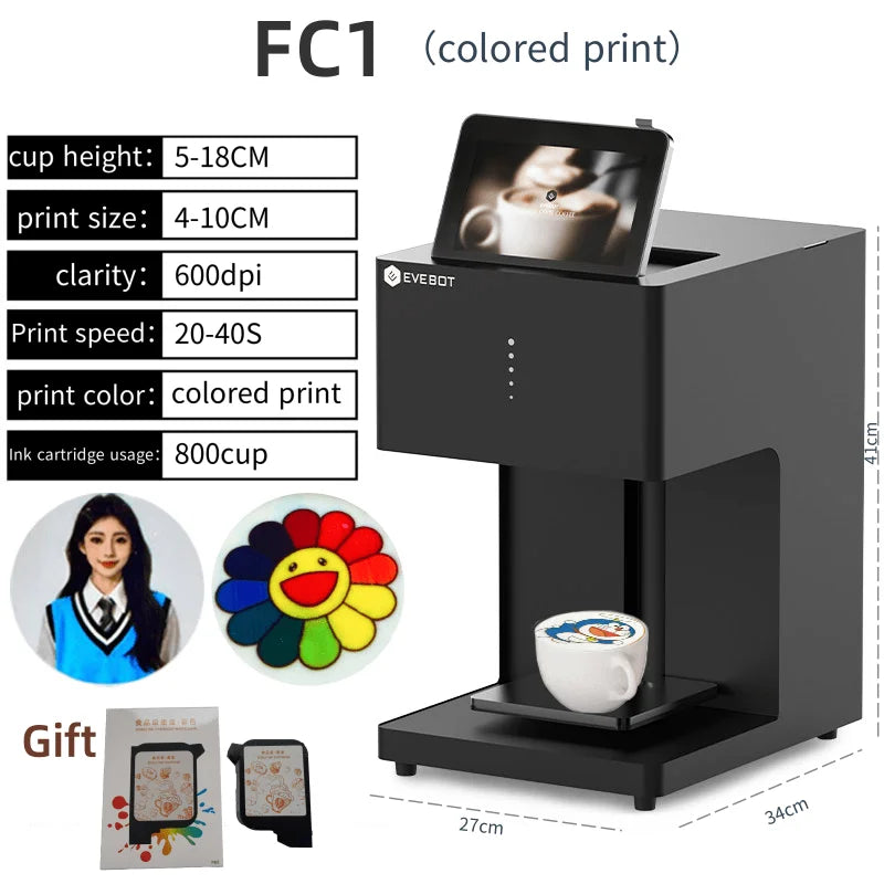 EVEBOT 3d Latte Art Coffee Printer Machine Automatic Beverages Food Selfie With WIFI Connection Printing Edible Ink Cartridges
