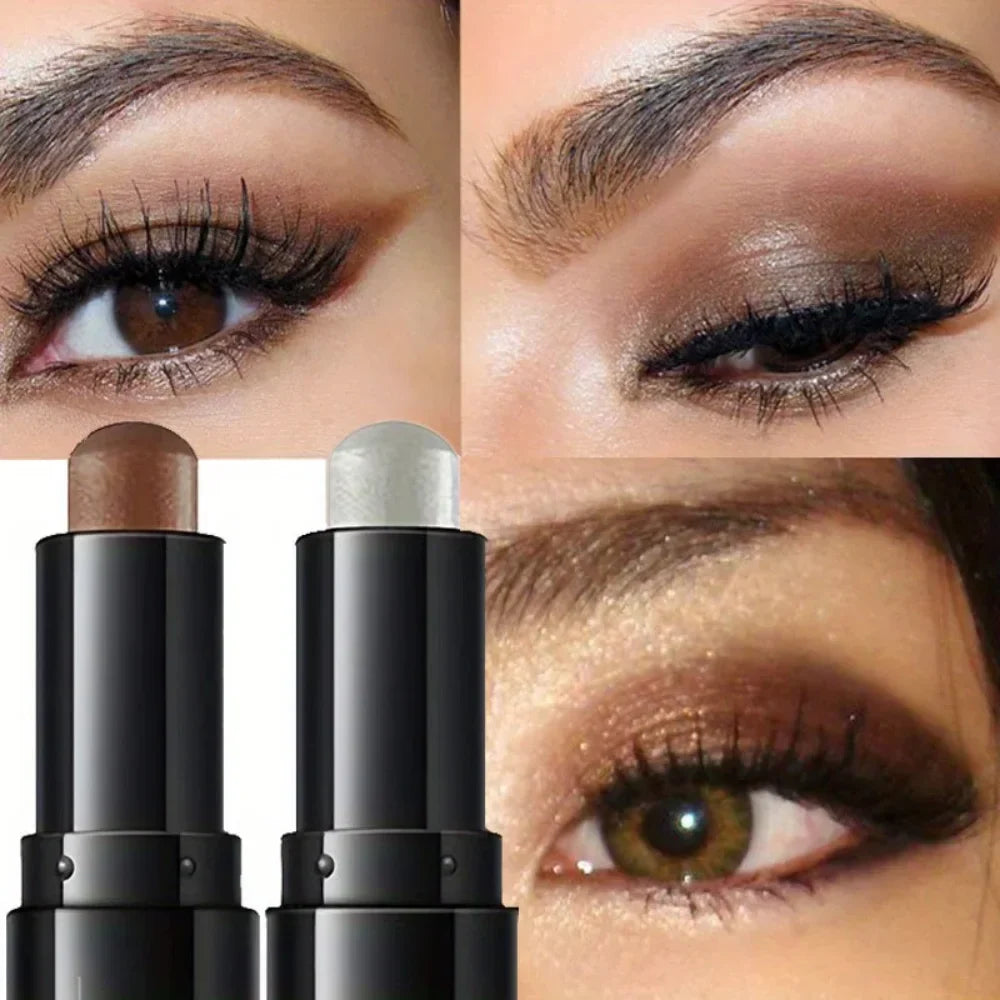 Blushimmer dual-ended eyeshadow stick with matte and shimmer shades, waterproof and long-lasting cream pencils for smoky or natural looks.