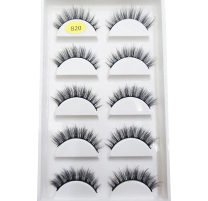 Set of 5 pairs of natural 3D mink false eyelashes by Blushimmer, featuring elegant cat-eye style for makeup and beauty looks.