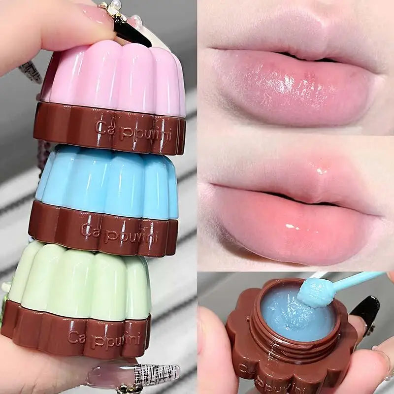 Blushimmer fruit-flavored lip balm and nourishing lip mask for deep moisture, dry lips, and reducing lip lines.