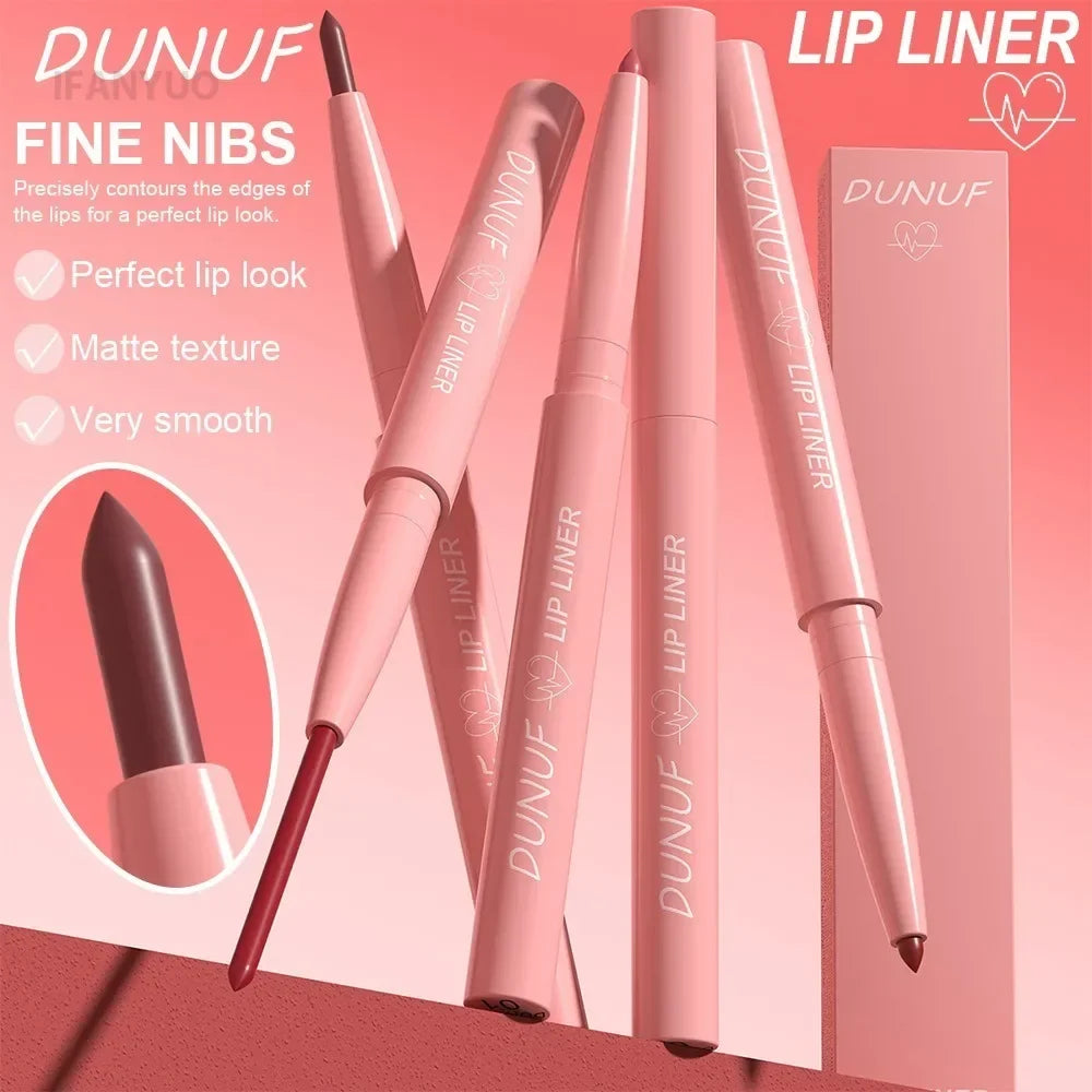 Blushimmer tapered lip liner pencil in natural nude brown with a creamy, long-lasting, waterproof matte finish, shown with the product.