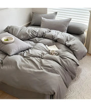 Solid Bed Linen Cotton Bedding Set with Sheet Duvet Cover Pillowcase Single Couple Bedsheet King Queen Double Twin Size